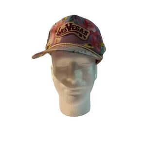 Vintage VTG Las Vegas hat cap adjustable rope brim floral tropical dad hat beach